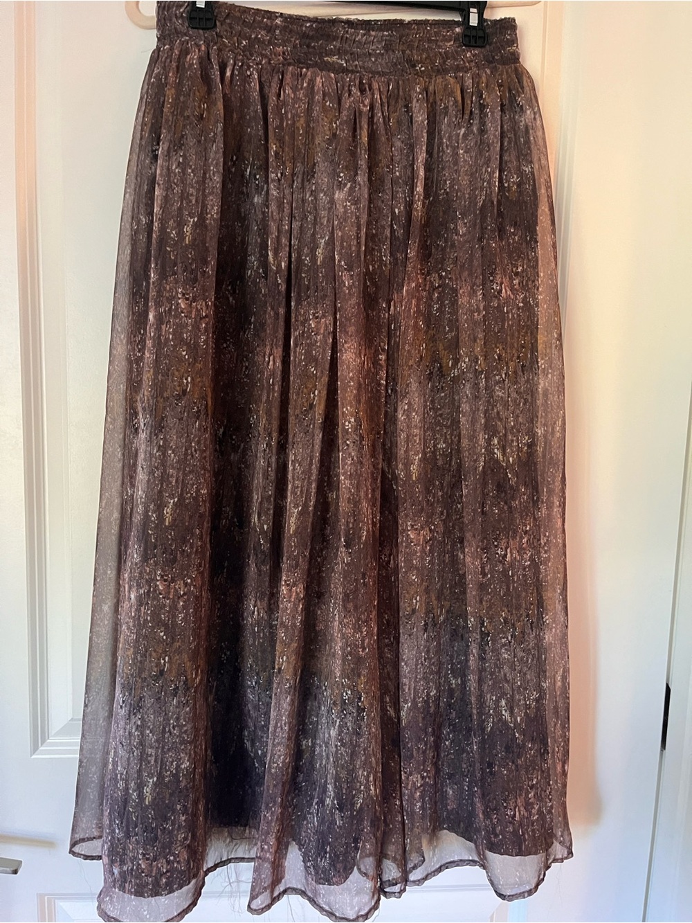 Vintage 90s Express Brown Abstract Chiffon Maxi Skirt Made in USA M